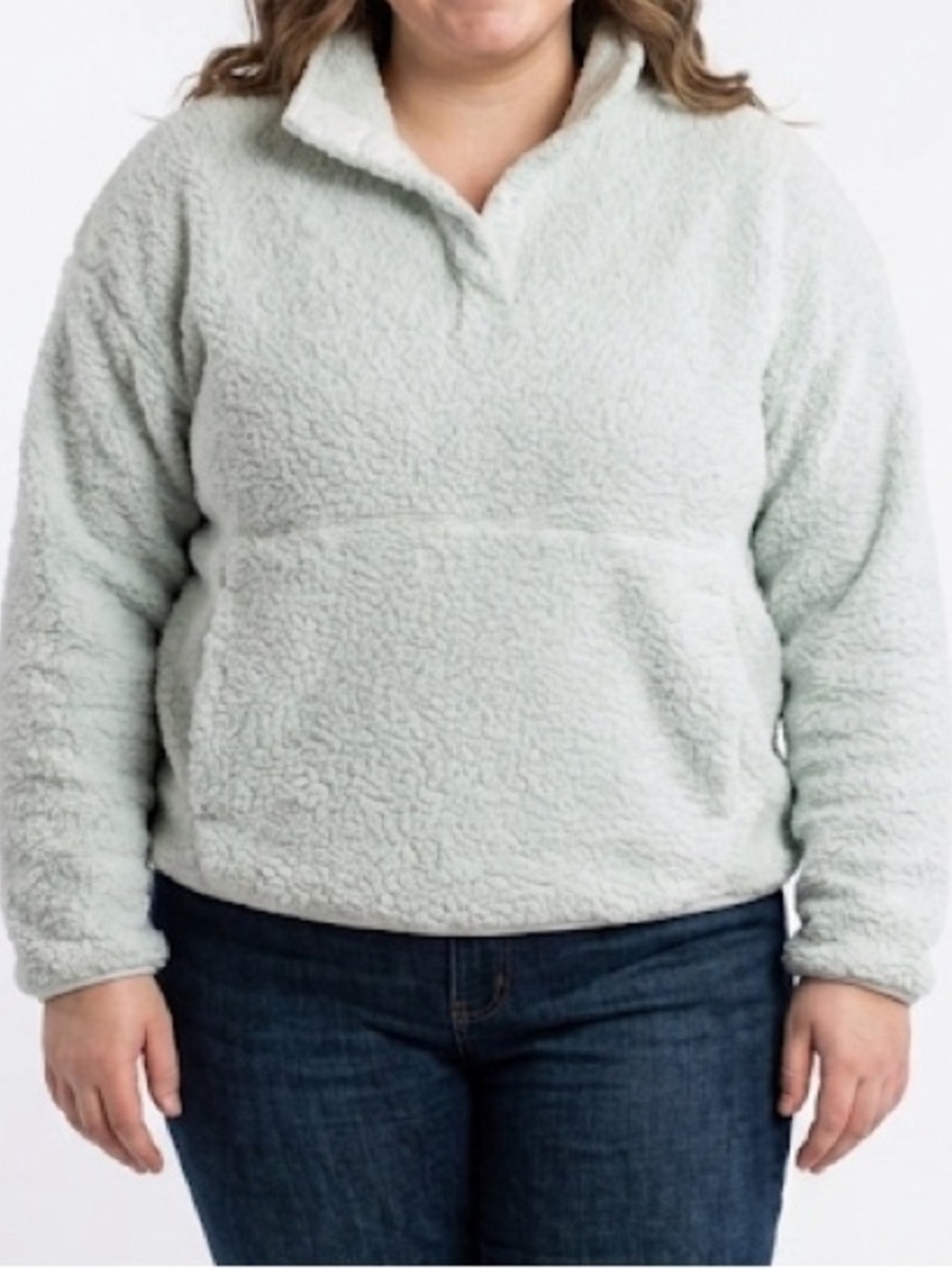 SKIMS Cozy Knit Pullover Mock Neck Snap Button Fleece Sweater Light Grey 2X /3X